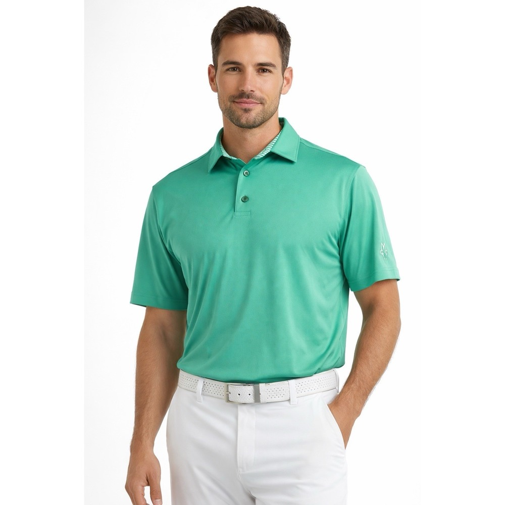 FootJoy Green Golf Polo Shirt Striped Collar‎ Performance Short Sleeve Men's L